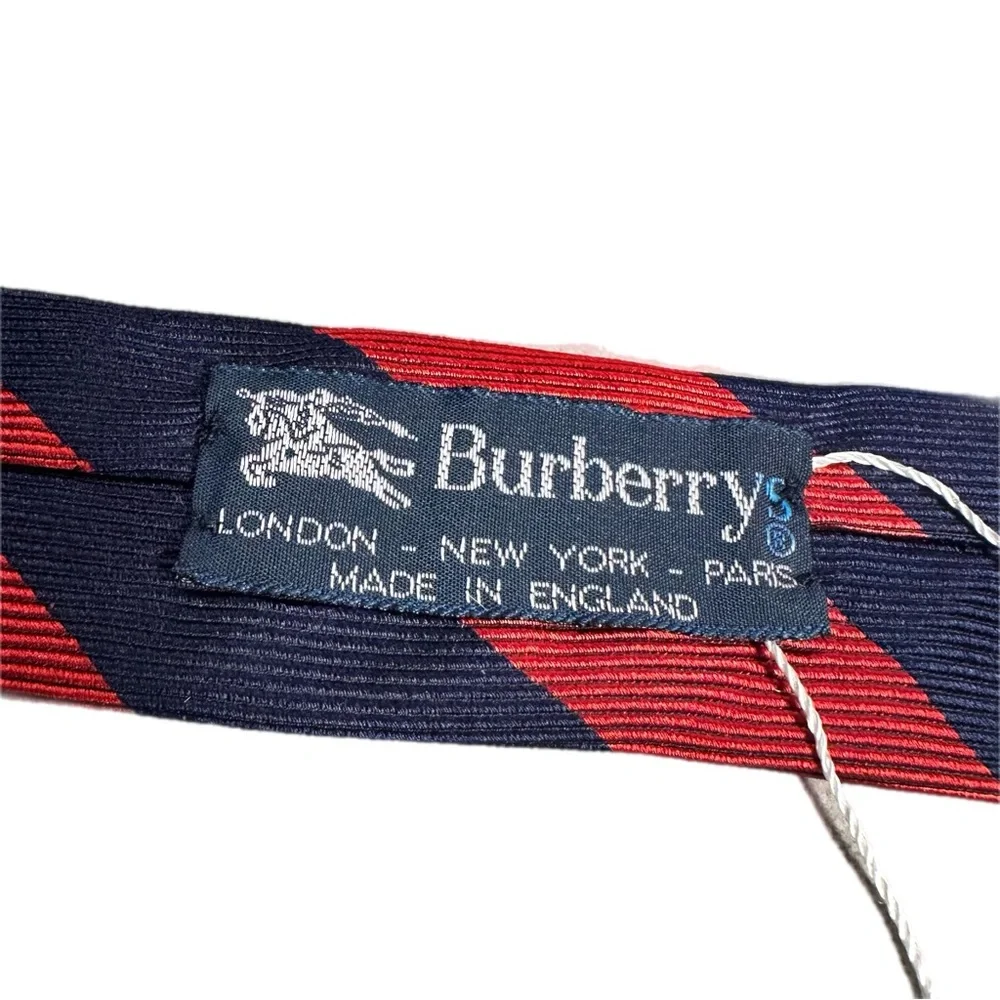 Vintage Burberrys Red & Navy Blue Striped All Silk Tie – Made in England - Picture 5 of 7